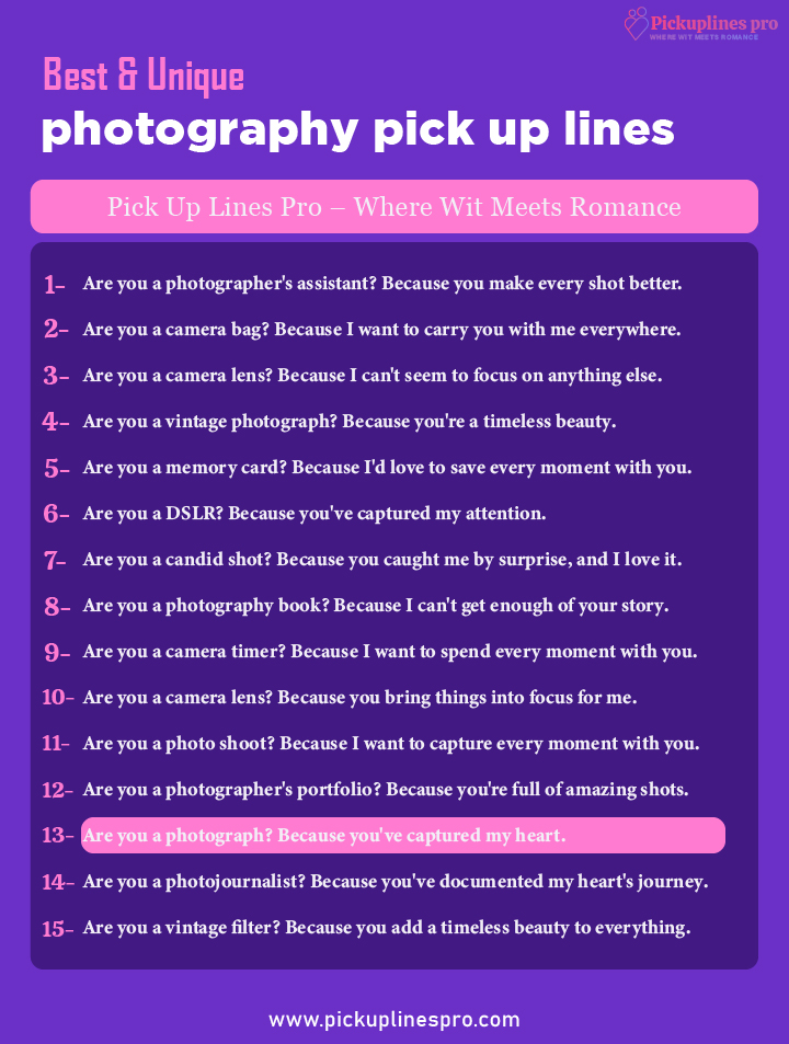 Romantic Photography Pick Up and Rizz Lines